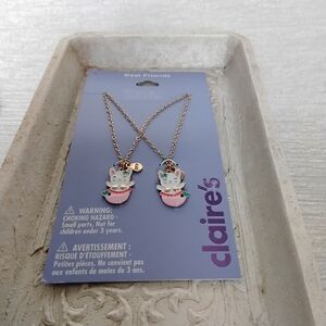 Claire's Pink Mermaid Cat Best Friends Necklace Set 16"-19" Chain